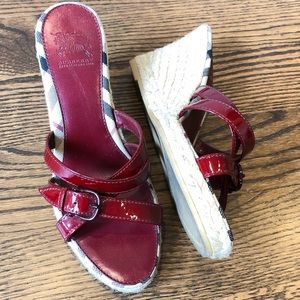 Burberry Red Espadrille Wedge Strappy Sandal